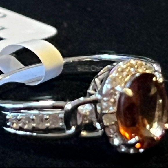Hessonite Garnet 2.20CT With White Zircon  Silver ring 8 - Picture 6 of 9